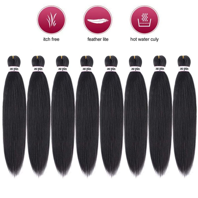 Pre Stretched Braiding Hair 42 Inch 8 Packs Professional Soft Yaki braiding Hair For Braids Hot Water Setting Synthetic Crochet Hair Extensions (1B, 42 Inch (Pack of 8))
