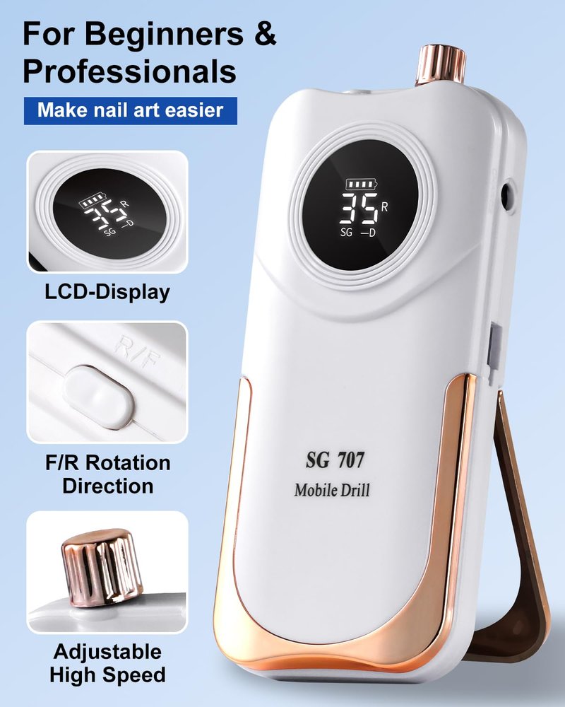 Moskany Professional Grade Electric Nail Drill Kit 35000RPM with 14PCS Bits White Portable Rechargeable Cordless File Machine for Acrylic Gel Powder Nails and Manicure Pedicure Toenail Tool Salon Set