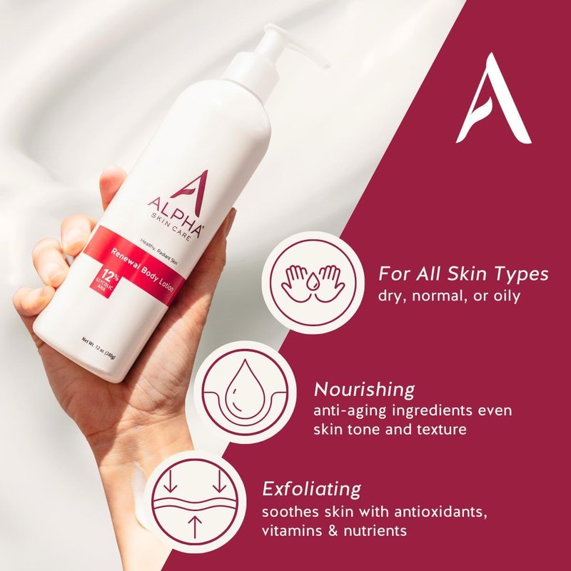 Alpha Skin Care Revitalizing Body Lotion, 12% Glycolic AHA, Simple & Effective Daily Moisturizer Hydroxy Acid, Hydrates & Exfoliates for Soft, Smooth Skin, Anti-Aging, 12 Oz, Pack of 2