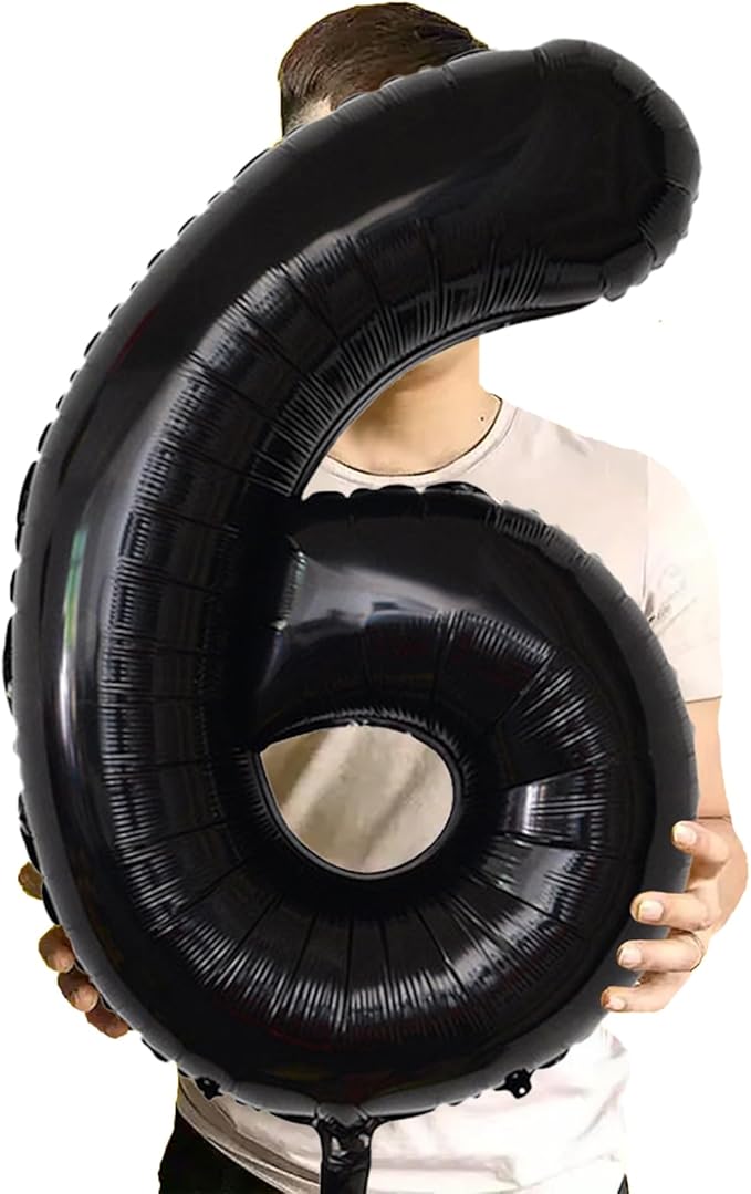 Number Balloons Black Party Balloon - Giant Number 6 Balloon, 40 Inch Large Balloon for Birthday Decorations, Black Party Supplies for Men Women