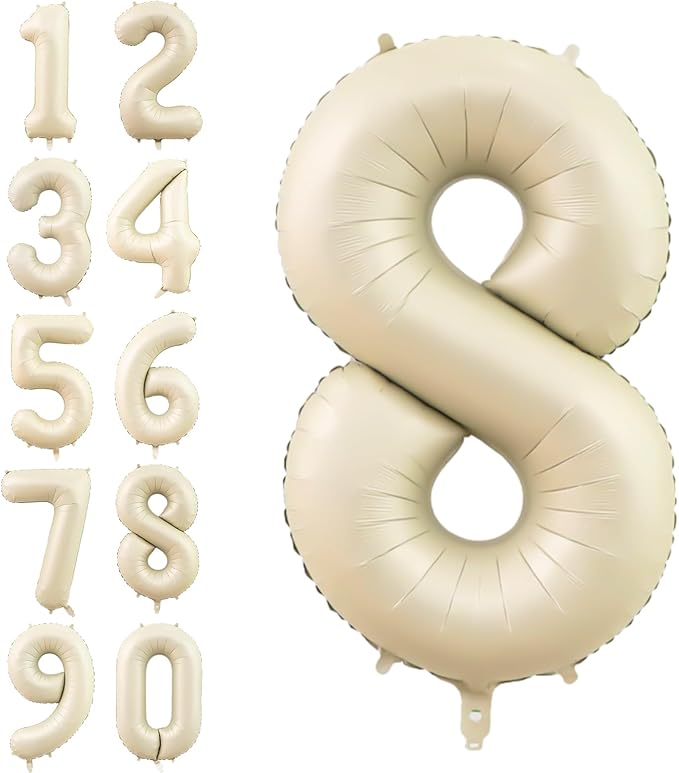 Number 8 Balloon Beige,40 Inch Large Cream Foil 8 Helium Balloons for Boys Girls Birthday Anniversary Decorations