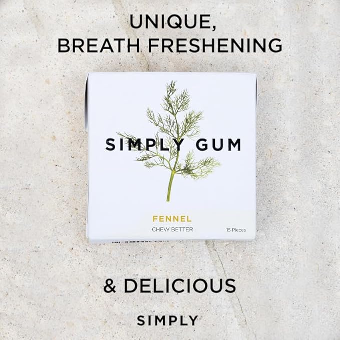 SIMPLY Gum Fennel, Plastic-Free Natural Chewing Gum, 12 Pack (180 Pieces) | Vegan, Kosher, Non GMO, Aspartame Free and Sorbitol Free