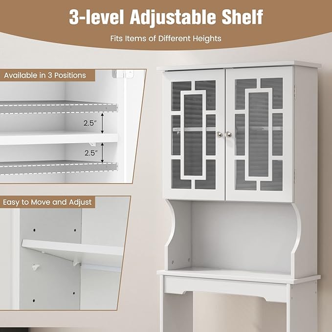 Giantex Over-The-Toilet Storage Space Saver, Bathroom Organizer with Cabinet and Shelf, Above Toilet Standing Rack (White)