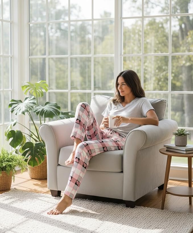 Ekouaer 2 Piece Womens Pajamas V Neck Short Sleeve Top and Long Pants Pjs Print Lounge Set Sleepwear