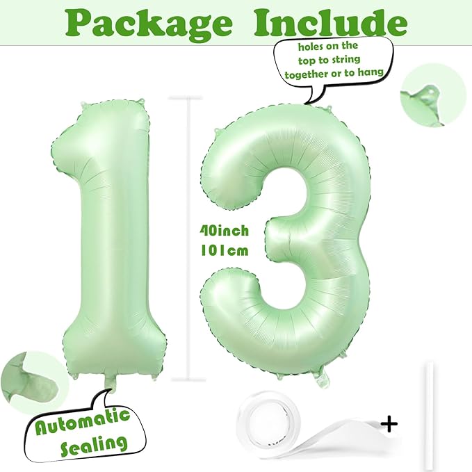 40 Inch Number 13 Balloons, Olive Green Giant Jumbo Helium Number 13 31 Foil Balloons for 13th 13th Birthday Party Anniversary Events Boys Girls Decorations Supplies