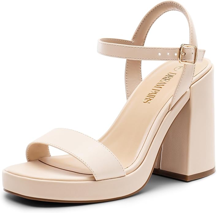DREAM PAIRS Heels for Women Block Chunky Platform High Heels Open Toe Fashion Wedding Party Evening Prom Dance Ankle Strap Dress Pump Sandals Shoes