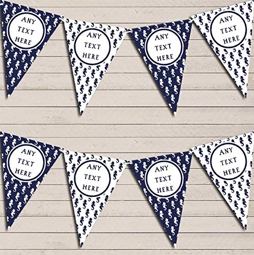 Seahorse Navy Blue Nautical Seashore Sailing Personalized Birthday Party Bunting - Hanging Party Decoration - Birthday Party Banner Garland | Decorative Party Supplies