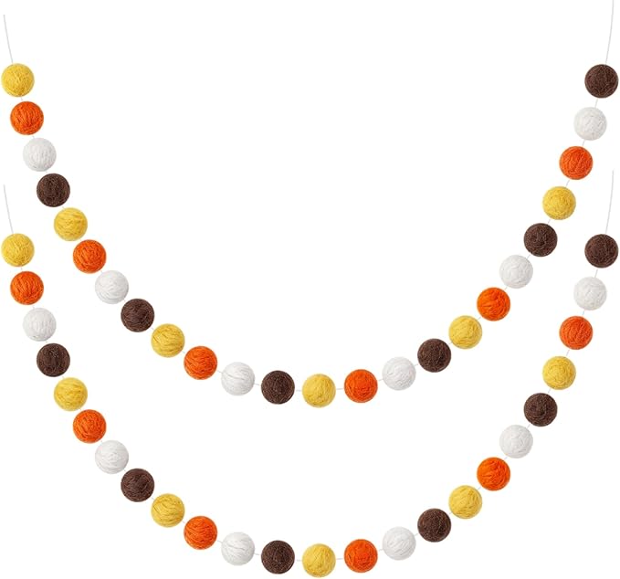 Boao 2 Pieces Wool Felt Ball Garland Colorful Pom Pom Garland Handmade 6.5 Feet Long 24 Balls Felt Banner for Wall Christmas Tree Decoration (Coffee,Ivory,Orange,Yellow)