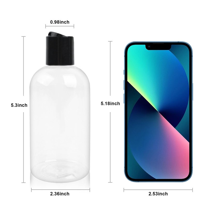 Neendohome 20 Pack 8 oz Empty Plastic Bottles with Black Disc Caps Reusable Clear Leak-Proof Travel Squeeze Containers for Shampoo Conditioner Toiletries Liquid Soap