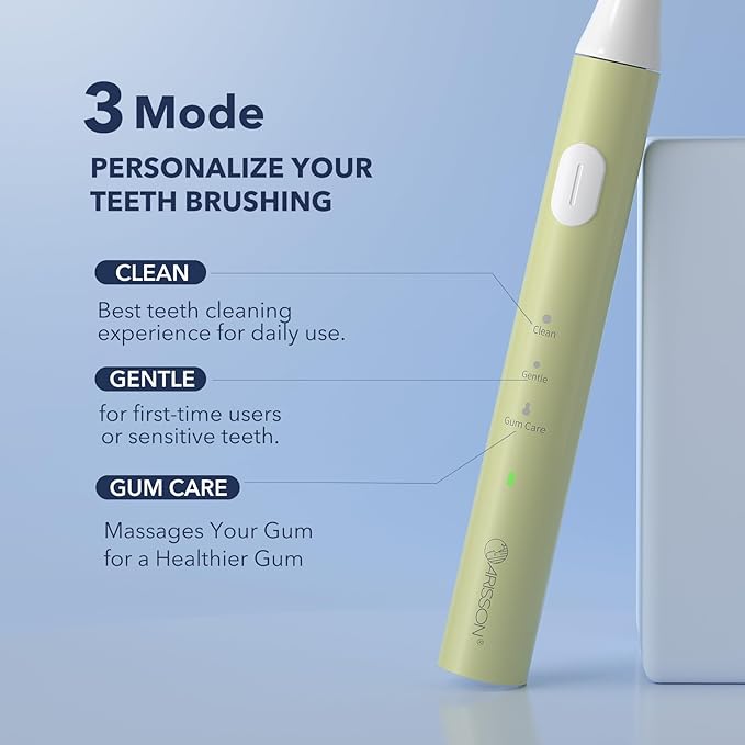 ARISSON Sonic Electric Toothbrush for Adults and Kids, 40,000 VPM Power Toothbrush, 1.5H Fast Charge Ultrasonic Electric Toothbrushes with 2 Minutes Smart Timer, White on Lime Green