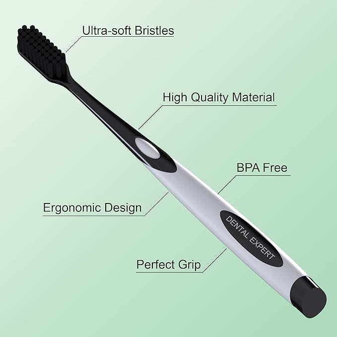 Soft Toothbrushes for Adults - Black Charcoal Toothbrush Ultra Soft for Sensitive Gums - Teeth Whitening Brush for Adults & Children [Extra Family Pack] Super Soft Tip Bristles