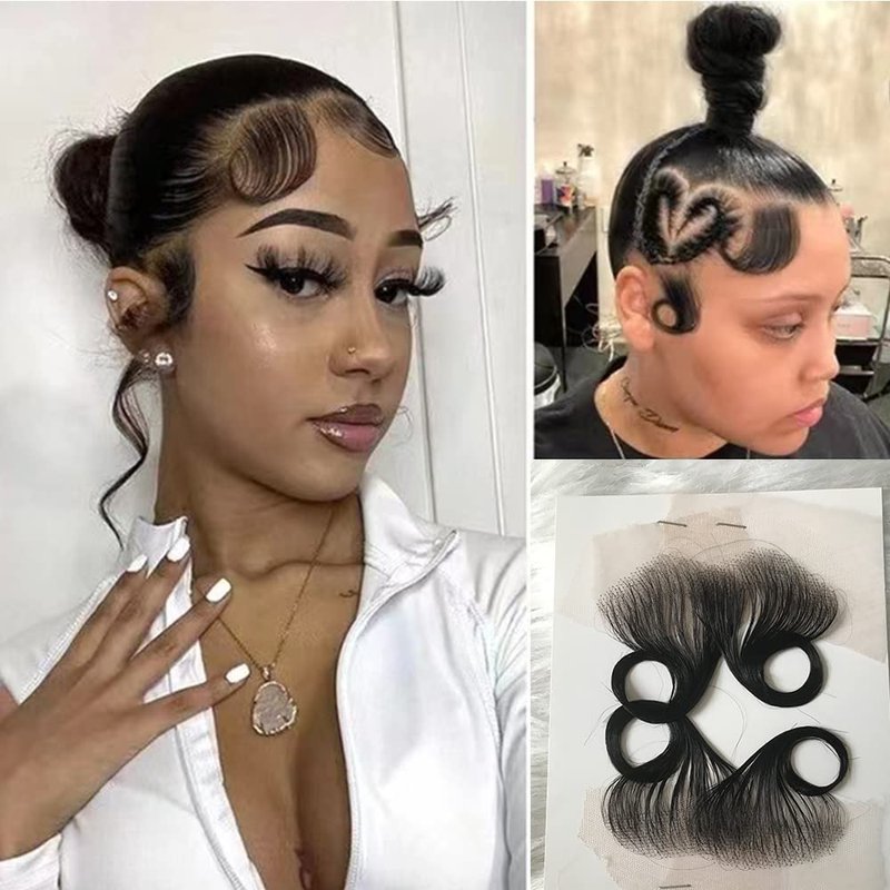 JZhair 4Pcs HD Swiss Lace Baby Hair Edge Stripes Real Human Virgin Hair Reusable More Natural for Women HD Lace Hairline Baby Hair Natural Color 4Pcs