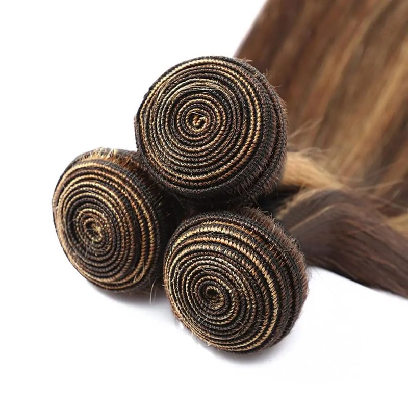 4/27 Human Hair Bundles Ombre Straight Bundles Highlight Bundle 12 14 16 Inch Double Weft Unprocessed Brazilian Virgin Remy Hair Extensions Healthy And Soft 3Pcs/Set Deals