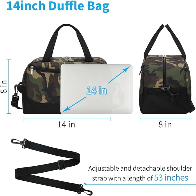 Apenze Small Gym Bag 14 inch lightweight Carry On Mini Duffel Bag with D-Ring for Travel Sport - Camouflage