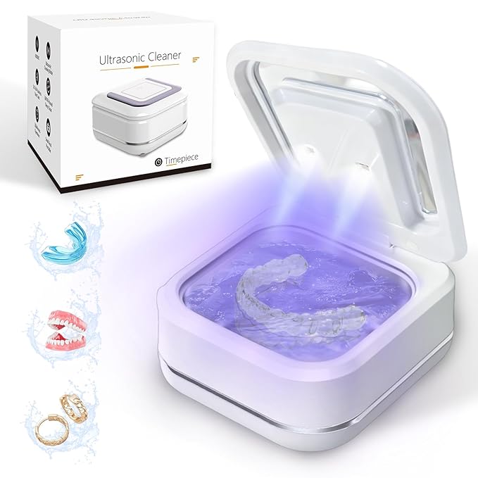 Ultrasonic Retainer Cleaner Machine, 42kHz Compact dental pod with Digital Timer, Deep Clean for Retainers, Aligners, Dentures, braces & Jewelry, Portable for Home & Travel (White)