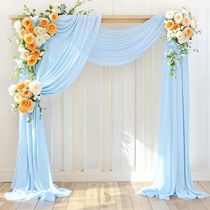 Wedding Arch Draping Fabric 30'' x 18FT Sheer Chiffon Arch Drape Backdrop 2 Panel Baby Blue Drapes for Easter Bridal Shower Baby Shower Photo Booth Church Decor Birthday Party Outdoor Decor
