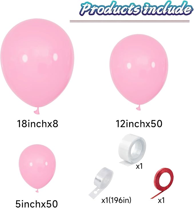 KAWKALSH Light Pink Balloon Arch Kit 111Pcs 18 12 5 Inch Latex Party Balloons Garland for Birthday Baby Shower Wedding Engagement Anniversary Christmas Party Decorations