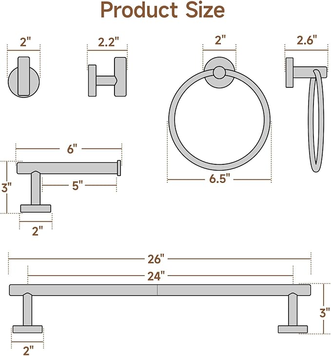 USHOWER Brushed Gold Bathroom Accessories Set, 24-Inch Towel Bar Set Wall Mounted, Durable SUS304 Stainless Steel Bathroom Hardware Set, 4-Piece