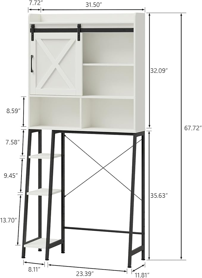 Vabches Over The Toilet Storage Cabinet, Farmhouse Storage Cabinet Over Toilet with Sliding Door & Toilet Paper Holder Stand, Home Space-Saving Toilet Rack for Bathroom, Restroom