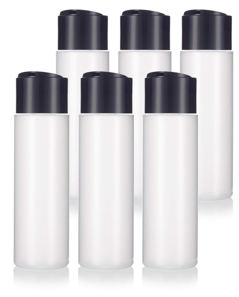 JUVITUS 8 oz / 250 ml Professional Natural Clear Refillable Plastic Squeeze Bottle with Wide Black Disc Cap Lid (6 pack)