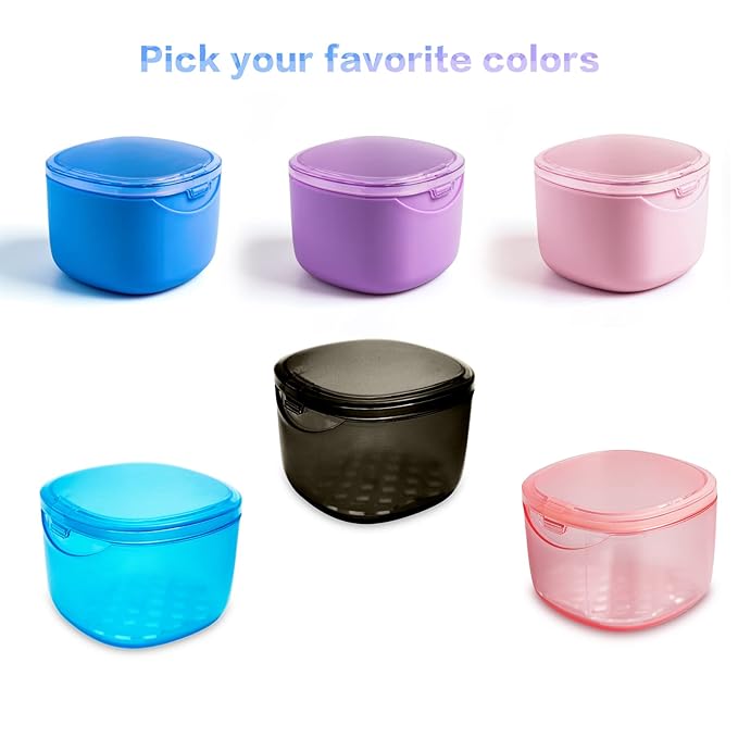 2022 Upgraded Denture Bath Box Cup, Retainer Cleaning Box, Complete Clean Care for Dentures, Denture Case - Second Generation (transparent pink)