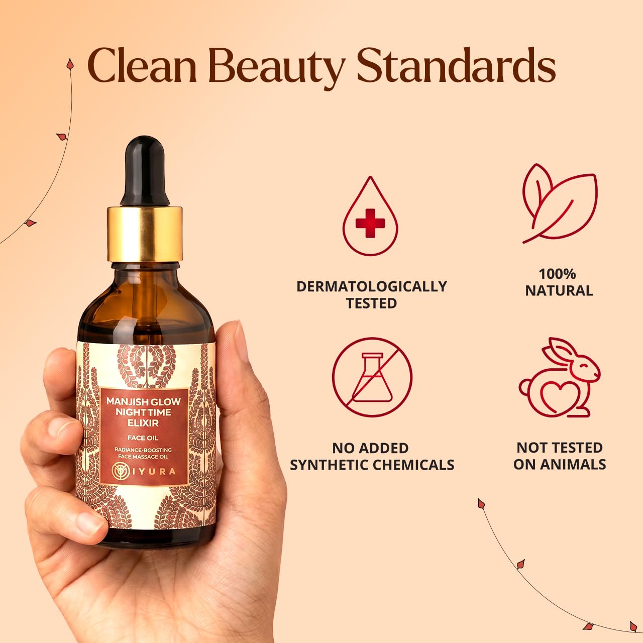 iYURA Manjish Glow Elixir - Traditional Glow-Boosting Face Moisturizer for an Instant Dewy Glow & Clear-looking skin – Lightweight, 100% Natural Nighttime Face Oil, 1.69 fl oz