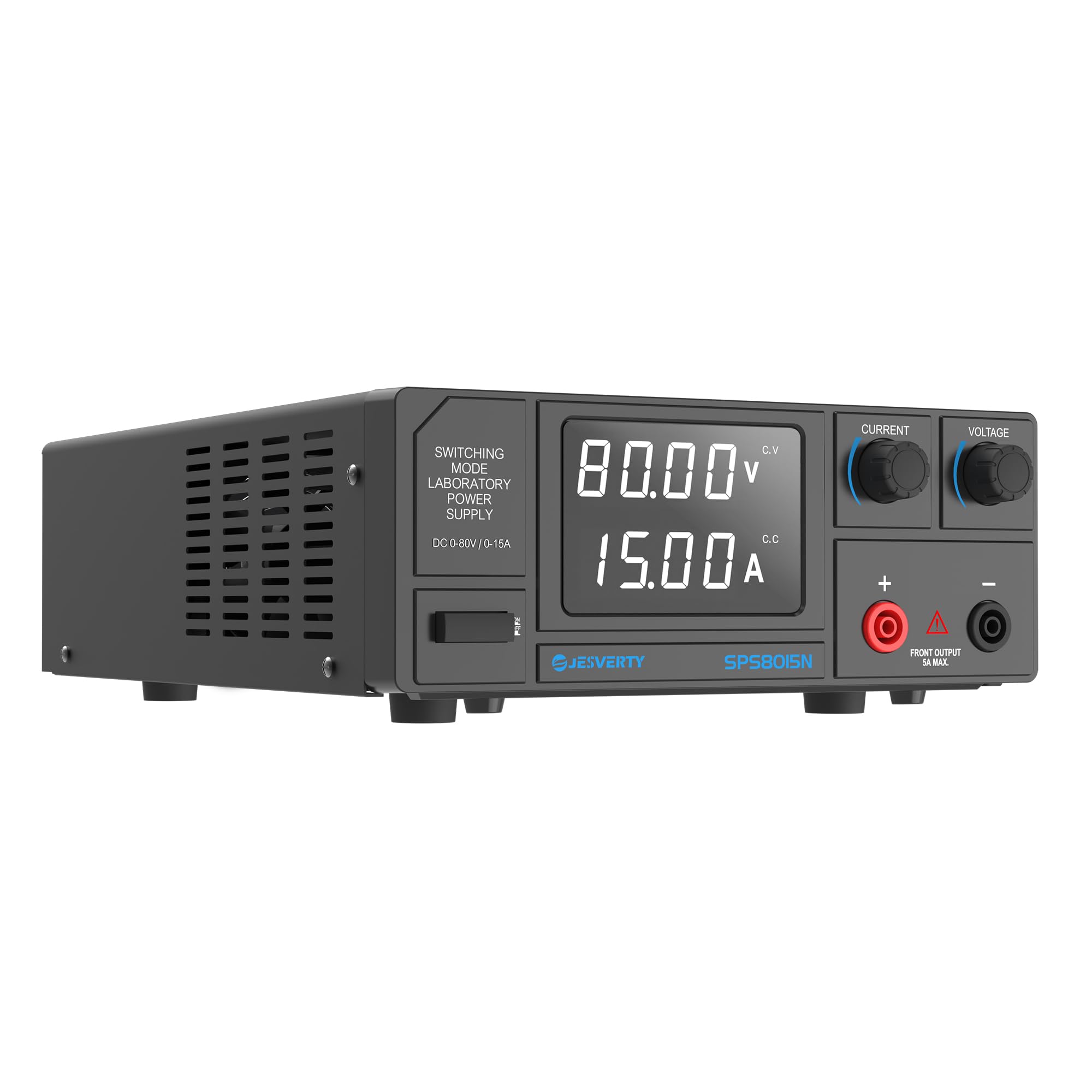 Jesverty DC Power Supply Variable, 0-80V 0-15A 1200W Switching DC Regulated Bench Power Supply with Encoder Knobs, 4-Digit LED Display, Temperature Controlled Fan, Aux Output Terminal - SPS-8015N
