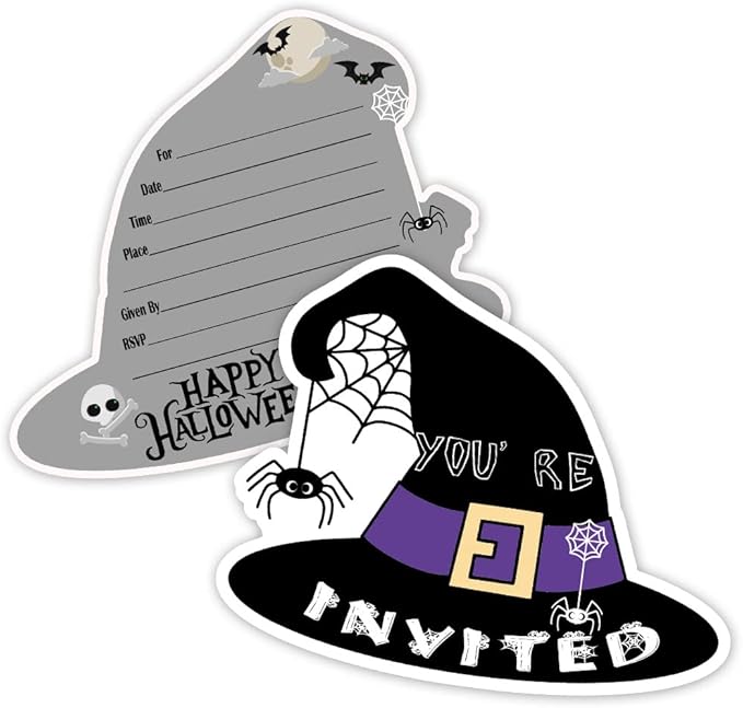 Haizct 15 Pack Halloween Hat Shaped Fill-In Invitations,Fall,Halloween,Monster,Costume Partyor Thanksgiving Party Invitation Cards with Envelopes For Kids or Adults Birthday(YXK049)
