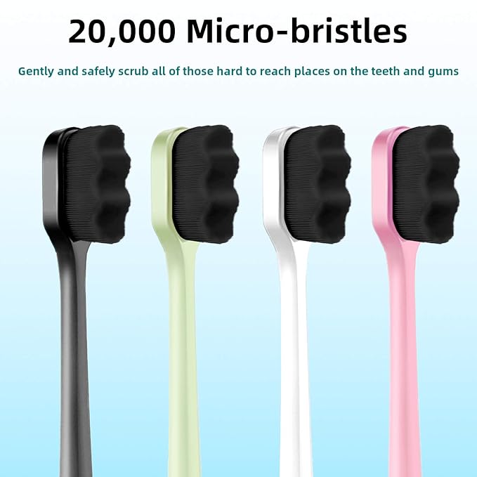 Patelai 8 Pcs Extra Soft Toothbrush Micro Nano with 20, 000 Ultra Soft Bamboo Charcoal Bristles for Adult, Sensitive Gum, Brace and Gum Recession(Black, White, Pink, Green Handle with Black Bristle)