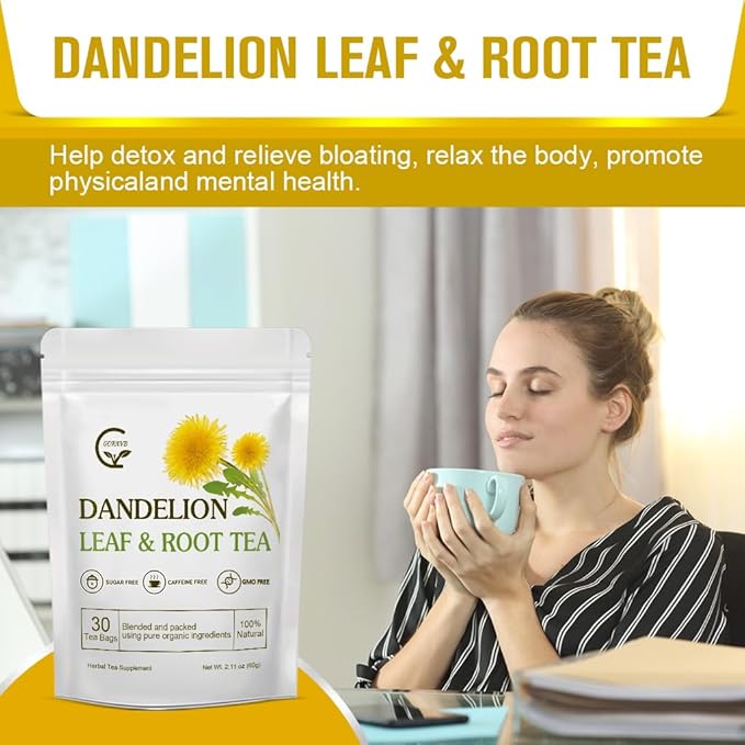 Organic Dandelion Leaf & Root Tea, Supports Kidney Function and Healthy Digestion, Caffeine Free, 30 Tea Bags