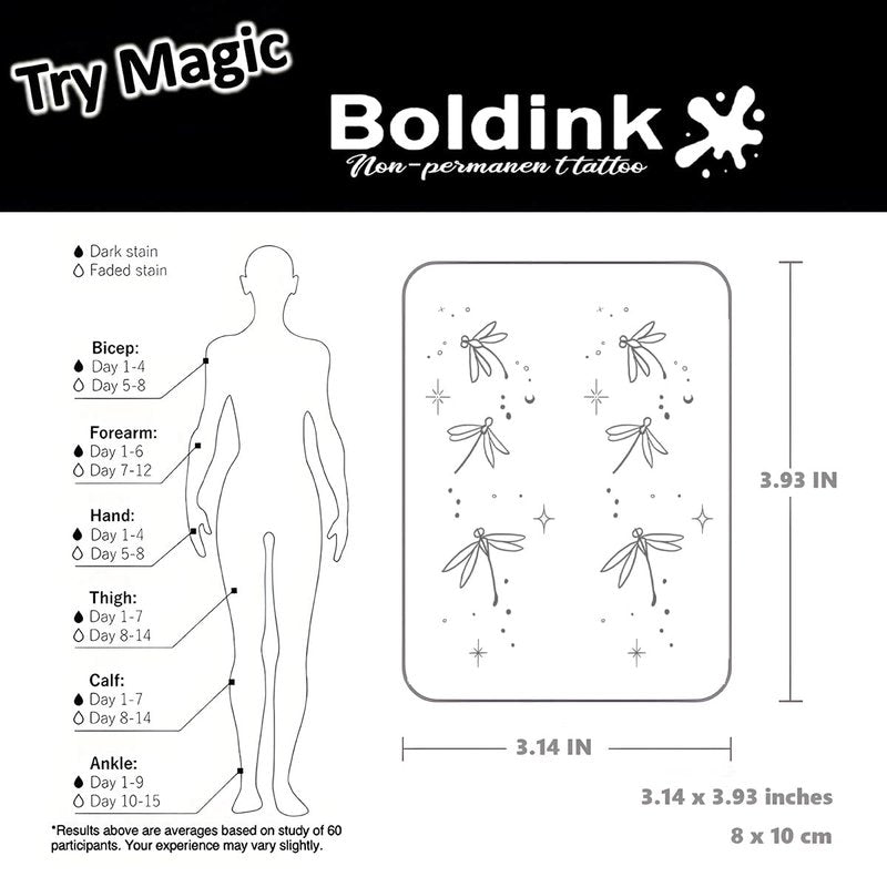 Boldink Semi-permanent Tattoos,Realistic Fake Tattoos,Last 7-15 Days,Waterproof Non-reflective Temporary Tattoo Stickers,Cruelty-free,Uniquely Designed Exquisite Packaging(Dragonfly)