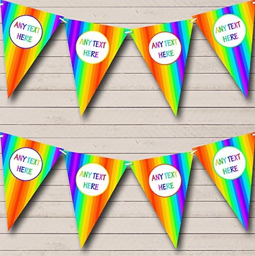 Rainbow Stripes Bright Personalized Birthday Party Bunting - Hanging Party Decoration - Birthday Party Banner Garland | Decorative Party Supplies