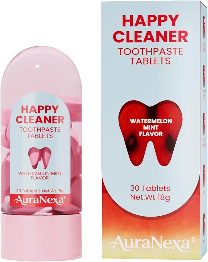 Auranexa Whitening Toothpaste Tablets – Remineralizing Nano Hydroxyapatite Chewable Toothpaste with Xylitol & Probiotics, Gentle Fluoride-Free Clean, Fresh Watermelon Mint, 30 Tablets