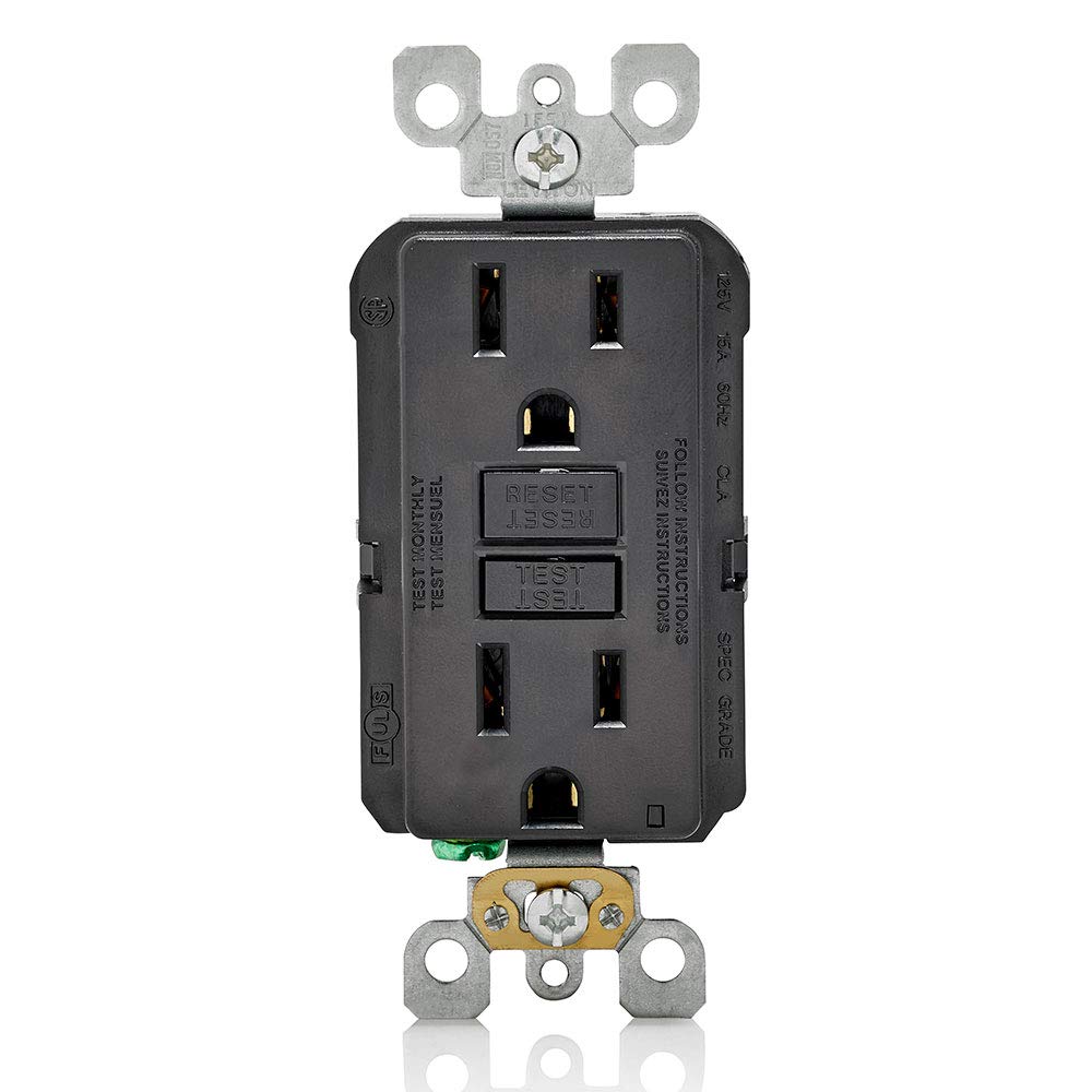 Leviton GFCI Outlet, 15 Amp, Self Test, Non Tamper-Resistant with LED Indicator Light, Protection from Electric Shock and Electrocution, GFNT1-E, Black