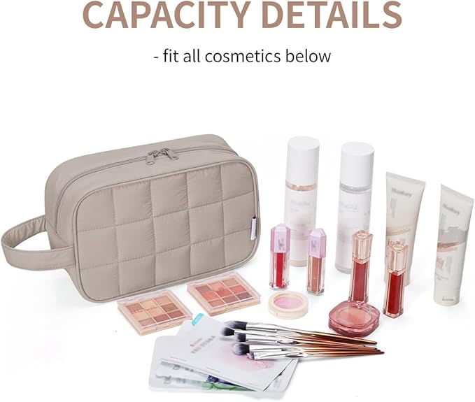 Narwey Puffy Travel Toiletry Bag for Traveling Women Girl, Travel Bag for Toiletries, Cute Travel Makeup Bag Organizer, Quilted Cosmetic Bag Make Up Skincare Medicine Bags