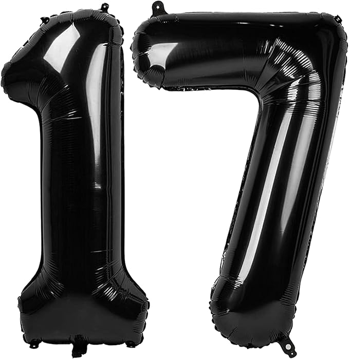 17 Balloon Number, Black Number 17th Birthday Balloons 40 Inch, Sweet 17 Years Old Black Birthday Decorations for Boys Girls, 17th Anniversary Decorations
