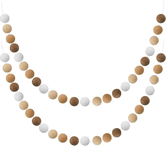 Boao 2 Pieces Wool Felt Ball Garland Colorful Pom Pom Garland Handmade 6.5 Feet Long 24 Balls Felt Banner for Wall Christmas Tree Decoration (Brown,Khaki,Ivory)