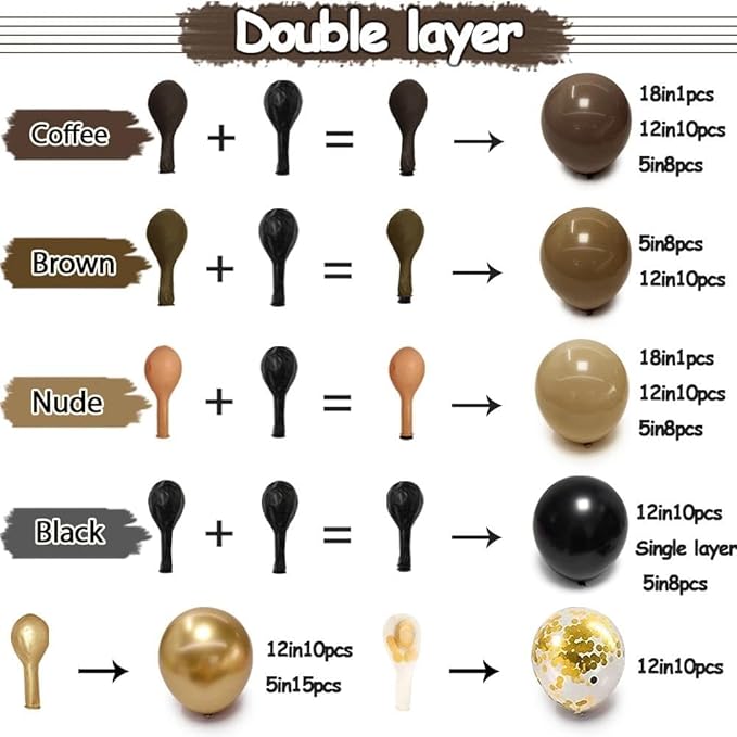 Brown Black Balloon Arch Double Stuffed Cheetah Birthday Balloon Garland Kit Coffee Tan Nude Gold Balloons for Cheetah Leopard Print Birthday Animal Jungle Neutral Baby Shower Wedding Wild Party Decor