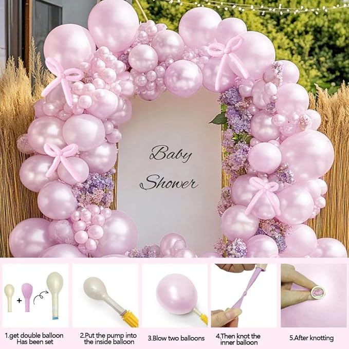 Pearl Purple Balloon Double Stuffed Lavender Balloons Garland Pearl Pastel Light Purple Arch Kit with Lilac Long Balloons Different Size for Birthday Wedding Baby Shower Anniversary Decoration