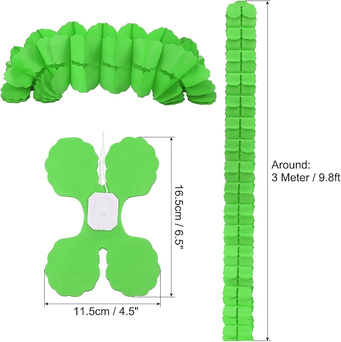 PATIKIL 9.8ft Four-Leaf Garland, 6 Pack Tissue Paper Hanging Flower Garland Reusable Streamers for Party Wedding Backdrop Decorations, Lime Green
