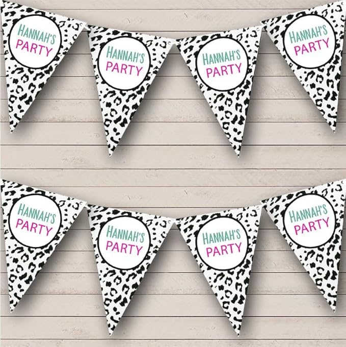Black White Leopard Print Pastel Personalized Birthday Party Bunting - Hanging Party Decoration - Birthday Party Banner Garland | Decorative Party Supplies