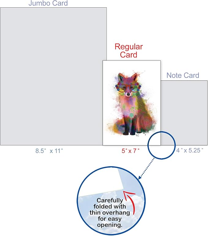 The Best Card Company - 1 Happy Birthday Card with Envelope - Adorable Colorful Animals, Fun Notecard - Funky Rainbow Wildlife Fox C4948ABDG