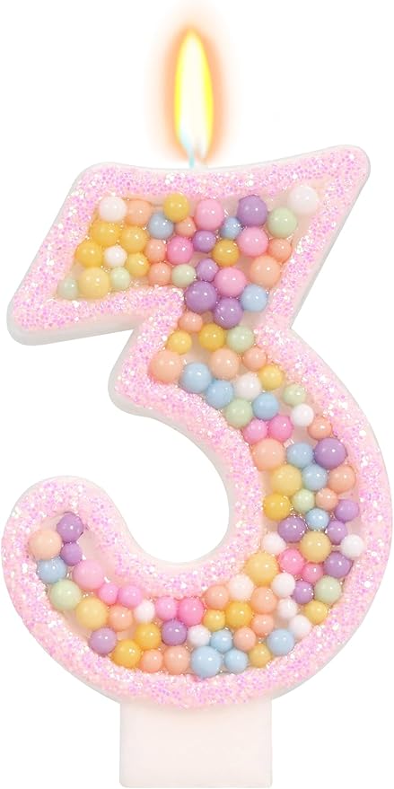 Birthday Candles for Girls - Number 3 Candle, Colorful Macaron Candles, 3 Cake Topper, 3rd Birthday Decorations for Girls, Pig Cartoon Theme Birthday Party Supplies (Pink)