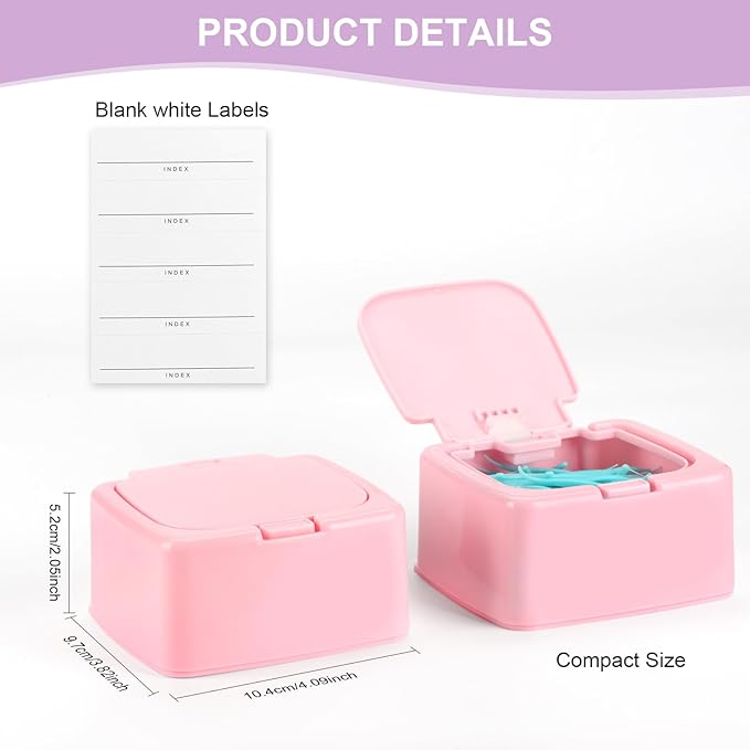 JGB Floss Pick Holder Container With One-Touch Opening, Quick Refill For Qtip, Cotton Swabs, Balls, Pads - Reusable Small Square Dispenser Box For Home, Hotel, Office Organizers and Storage - Pink