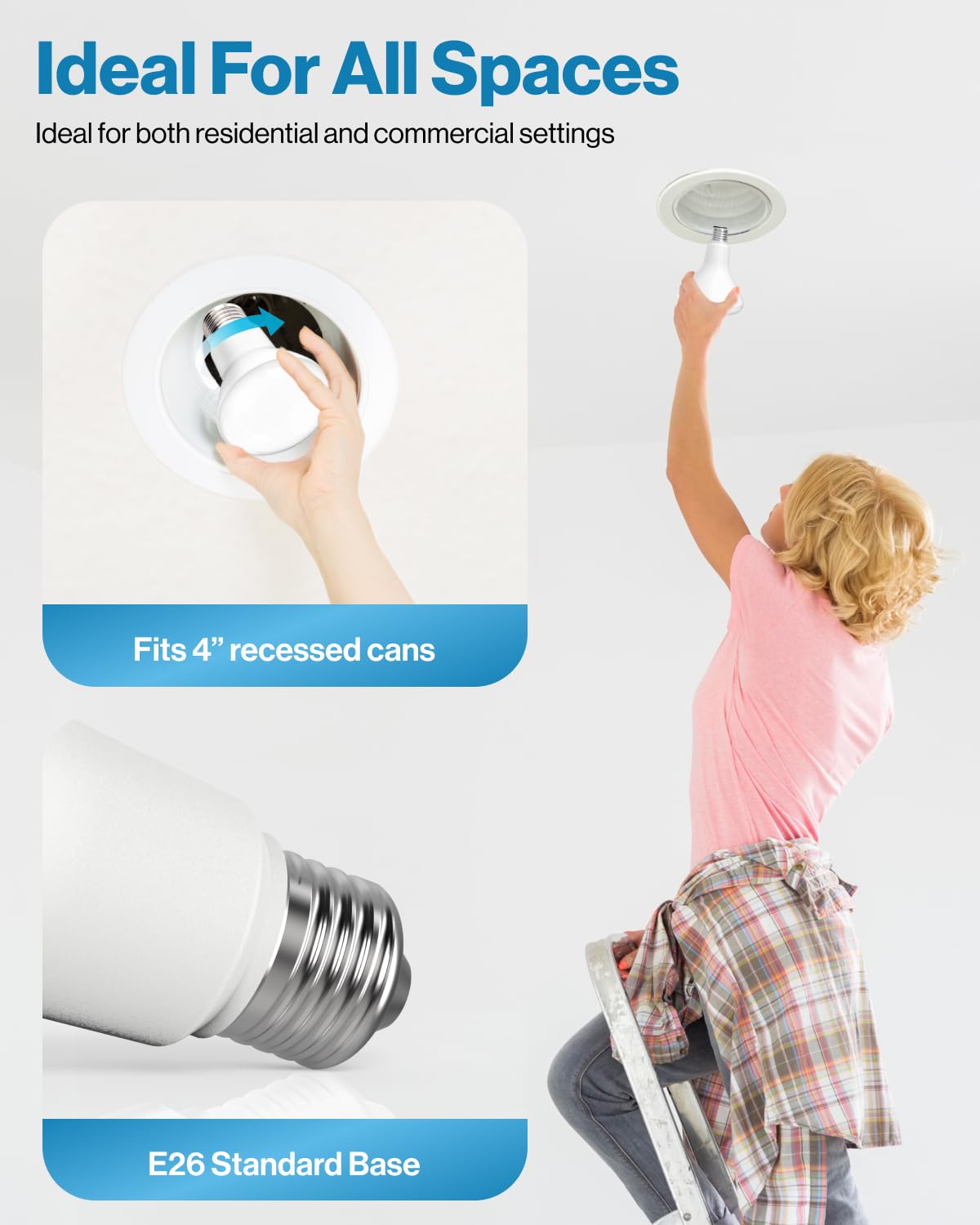 Sunco BR20 LED Bulb Dimmable, Small Recessed Lighting Bulbs, R20 Mini Flood Light Indoor, 550 LM, 7W (50W Equivalent), 5000K Daylight, E26 Base, Can Light for Home, Kitchen, Bedroom UL 4 Pack