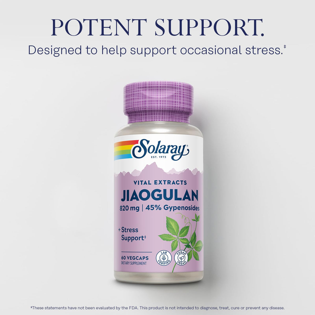 SOLARAY Jiaogulan Root and Rhizome Extract, Gynostemma Pentaphyllum Stress Support and Antioxidants Supplement - Vegan, Lab Verified, 30 Servings, 60 VegCaps