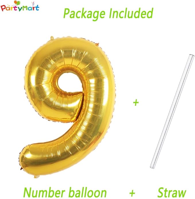 Gold Foil Balloons Number 9, 42 inch
