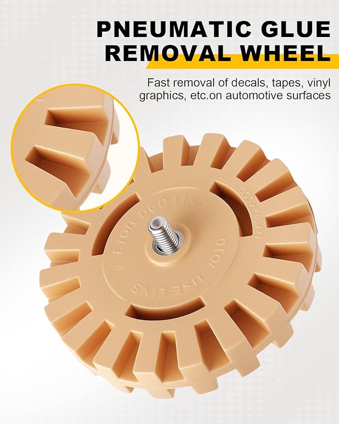 4 inch Serrated Rubber Eraser Wheel,Decal Remover Eraser Wheel- Adhesive Remover Tool, Pinstripe, Sticker, Vinyl Removal Tool Kit for Cars, RVs