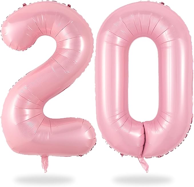 Biapian Pink 20 Balloon Number, 40 Inch Pearl Light Pink for Girls, Foil Digital Helium, Large 20th Birthday Balloons for Baby Shower Princess Party Decorations