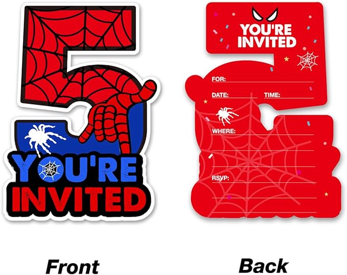 Bifez Cute Superhero 5th Birthday Party Invitations Glitter Super Hero 5 Year Old Boy Birthday Shaped Invites Fill-in Invitations With Envelopes, Set of 20